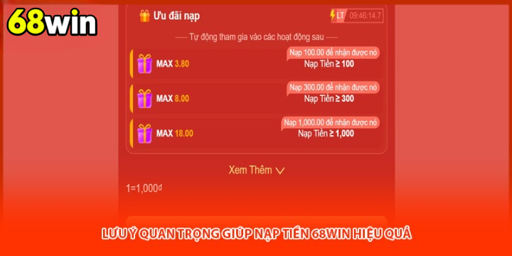 Nạp tiền 68win hiệu quả